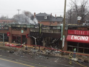 The fire that devastated several Glebe businesses in April, including the Silver Scissors Hair Salon. Photo: Eli Saikaley