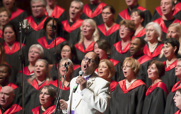 Michael Curtis Hanna accompanying the Big Soul Project choir at a recent Christmas concert. Photo: Jake Morrison